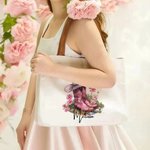 Sac en Toile Personnalisé avec Nom et Fleur de Naissance Accessoire à Bandes en Cuir Cadeau Anniversaire Fête des Mères pour Femme
