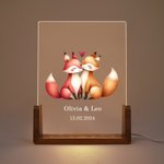 Luce notturna LED con base in legno personalizzato con nomi di coppie e data design coppie di animali della foresta regalo di San Valentino per coppia