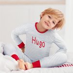 Conjunto de pijamas personalizados suaves a rayas de navidad con nombre bordado regalo de Navidad para niños