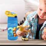 Personalisierte Fantasy Einhorn Dinosaurier Zahl 12oz isolierte Wasserflasche mit Griff und Silikon-Stroh Kindertag zurück zu Schule Geschenk für Kinder