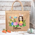 Personalizado Divertido Flores Verde Hierba Abrazo Huevo Caricatura Personaje Yute Bolsa Tote con Nombre Pascua Actividad Fiesta Regalos para Niños