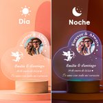 Luz nocturna LED personalizada en forma de corazón con Cupido nombres de la pareja y base de madera regalo para el Día de San Valentín