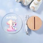 Personalizada Fantasía Unicornio Dinosaurio Dibujos animados Número LED Luz de Noche con Nombre y Base de Madera Decoración de Guardería Cumpleaños Baby Shower Regalo para Niños