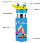 Personalisierte Fantasy Einhorn Dinosaurier Zahl 12oz isolierte Wasserflasche mit Griff und Silikon-Stroh Kindertag zurück zu Schule Geschenk für Kinder