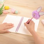 Personalised Cute Bunny Name A5 Spiral Notebook and Pom Puff Pen Set with 156 Lined Pages Birthday Easter Gift for Boys Girls