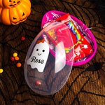 Personalized Halloween Cute Ghost Bat Egg Shape Candy Container with Name Halloween Trick or Treat Party Gift for Kids Children