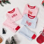 Conjunto de pijamas personalizados suaves a rayas de navidad con nombre bordado regalo de Navidad para niños