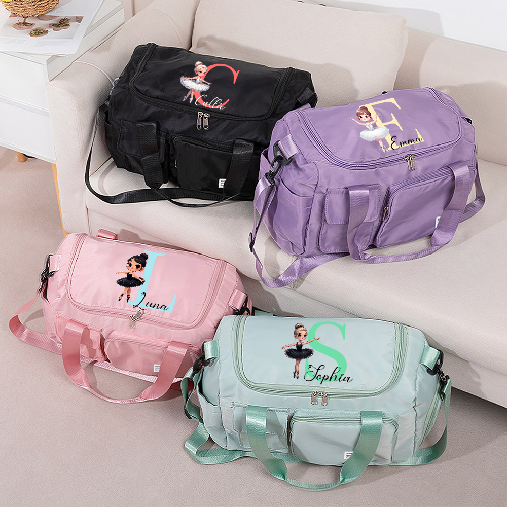 Sac de Voyage Imperméable à Compartiments Multiples Personnalisé avec Nom et Ballerine à Bandoulière Cadeau d'Anniversaire pour Passionnées de Danse