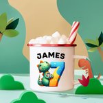 Taza esmaltada con nombre personalizada Fantasía Unicornio Dinosaurio Dibujos animados Número 12oz Día del niño Vuelta al cole Regalo para niños Niñas