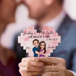 Personalisiertes Doppelseitiges Cartoon Figur Herz Baustein Puzzle mit Datum und Namen Liebe Umarmung Valentinstag Jahrestag Geschenk für Paare
