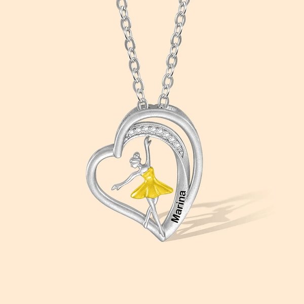 Collana personalizzata con nome e ballerina in danza con ciondolo a cuore disponibile in 2 colori regalo per appassionati di danza