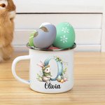 Taza esmaltada personalizada con nombre del conejito de Pascua en acuarela con iniciales 11oz Cumpleaños Fiesta de Pascua Regalo para niños