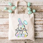 Personalisierte niedliche Schleife Ostern Hase erste Canvas Tragetasche mit Namen Tote Bag Ostereier Geburtstag Ostern Party Geschenk für Kinder