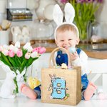 Personalized Cute Easter Bunny Carrot Initial Jute Tote Bag with Name Birthday Easter Party Gift for Kids