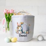 Personalisierter Niedlicher Aquarell Osterhase Canvas Korb mit Initiale Namen Kaninchen Wiederverwendbar Geburtstag Ostern Party Geschenk für Kinder