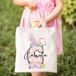 Personalisierte niedliche Schleife Ostern Hase erste Canvas Tragetasche mit Namen Tote Bag Ostereier Geburtstag Ostern Party Geschenk für Kinder