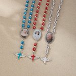 Personalised Photo Cross Beaded Necklace with Angel Wings Cross Pendant Memorial Prayer Religious Gift for Family Christian