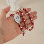 Personalised Photo Cross Beaded Necklace with Angel Wings Cross Pendant Memorial Prayer Religious Gift for Family Christian