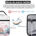 Borsa da pranzo per scuola e picnic portatile impermeabile personalizzato con nome e iniziale design carino rosa fantasia sirena regalo per bambini