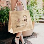 Personalisierte Sternzeichen Geburt Blume Cartoon Charakter große Jute Tragetasche mit Namen Braut Dusche Geburtstag Geschenk für Frauen