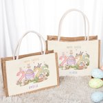 Personalisierte 2025 Osterhase Eier große Jute Tragetasche mit Namen Eier jagen glückliche Ostern Geschenk für Jungen Mädchen