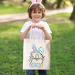 Personalisierte niedliche Schleife Ostern Hase erste Canvas Tragetasche mit Namen Tote Bag Ostereier Geburtstag Ostern Party Geschenk für Kinder