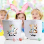 Personalisierter Niedlicher Aquarell Osterhase Canvas Korb mit Initiale Namen Kaninchen Wiederverwendbar Geburtstag Ostern Party Geschenk für Kinder