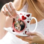 Personalized Glitter Love Heart Couple 4 Photos Collage Ceramic Mug with Handle Valentine's Day Anniversary Gift for Couple