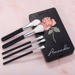 Personalized Watercolor Birth Flower Name 5 Pcs Makeup Brush Set with Rotatable LED Mirror and Data Cable Birthday Wedding Travel Gift for Women