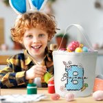 Conejito de Pascua Personalizado Floral Inicial Cesta de Lona Reutilizable con Nombre Búsqueda del Huevo Accesorios Fiesta Cumpleaños Regalo para Niños Niñas