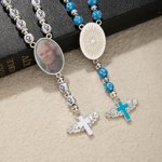 Personalised Photo Cross Beaded Necklace with Angel Wings Cross Pendant Memorial Prayer Religious Gift for Family Christian