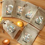 Sac en Toile de Jute Personnalisé avec Nom et Initiale Style de Lapin Cadeau Anniversaire Fête de Pâques pour Enfants