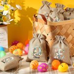 Sac en Toile de Jute Personnalisé avec Nom et Initiale Style de Lapin Cadeau Anniversaire Fête de Pâques pour Enfants