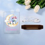 Personalizado lindo fantasía unicornio luna nombre diseño LED luz de noche con base de madera guardería habitación decoración cumpleaños Baby Shower regalo para los niños
