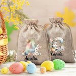 Sac en Toile de Jute Personnalisé avec Nom et Initiale Style de Lapin Cadeau Anniversaire Fête de Pâques pour Enfants