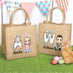Personalisiertes Tote Bag Jute-Tasche Osterhase Initial Name Cartoon Charakter Ostereiersuche Geburtstag Geschenk für Mädchen Jungen