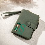 Personalizado Cartoon Graduate carácter tríptico de cuero de la PU Wristlet billetera con la inicial y titular de la tarjeta de graduación de cumpleaños de regalo para las mujeres graduados