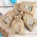 Sac en Toile de Jute Personnalisé avec Nom et Initiale Style de Lapin Cadeau Anniversaire Fête de Pâques pour Enfants