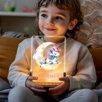 Personalizado lindo fantasía unicornio luna nombre diseño LED luz de noche con base de madera guardería habitación decoración cumpleaños Baby Shower regalo para los niños