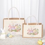 Personalisierte 2025 Osterhase Eier große Jute Tragetasche mit Namen Eier jagen glückliche Ostern Geschenk für Jungen Mädchen