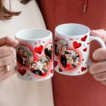 Personalized Glitter Love Heart Couple 4 Photos Collage Ceramic Mug with Handle Valentine's Day Anniversary Gift for Couple