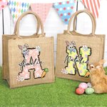 Personalized Cute Easter Bunny Carrot Initial Jute Tote Bag with Name Birthday Easter Party Gift for Kids