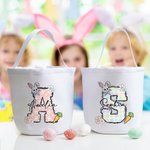 Conejito de Pascua Personalizado Floral Inicial Cesta de Lona Reutilizable con Nombre Búsqueda del Huevo Accesorios Fiesta Cumpleaños Regalo para Niños Niñas