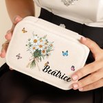 Portagioie in pelle PU personalizzato con fiori di nascita e nome a 2 strati con nome e chiusura con bottone regalo di compleanno per donne