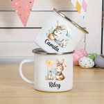 Taza esmaltada personalizada con nombre del conejito de Pascua en acuarela con iniciales 11oz Cumpleaños Fiesta de Pascua Regalo para niños