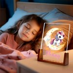 Personalizado lindo fantasía unicornio luna nombre diseño LED luz de noche con base de madera guardería habitación decoración cumpleaños Baby Shower regalo para los niños