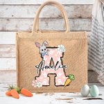 Personalized Cute Easter Bunny Carrot Initial Jute Tote Bag with Name Birthday Easter Party Gift for Kids