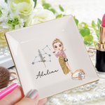 Personalisierte Faux Glitter Sternzeichen Geburt Blume Cartoon Keramik Trinket Schmuck Schale mit Namen Geburtstag Hochzeit Home Decor Geschenk für Frauen Brautjungfer