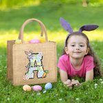 Personalized Cute Easter Bunny Carrot Initial Jute Tote Bag with Name Birthday Easter Party Gift for Kids