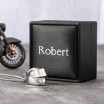 Personalized Monogram Motorcycle Helmet Necklace with Engraved Name and Box Birthday Father's Day Valentine's Day Gift for Men